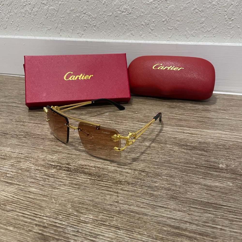 Cartier Gold and Brown Rimless Eyewear